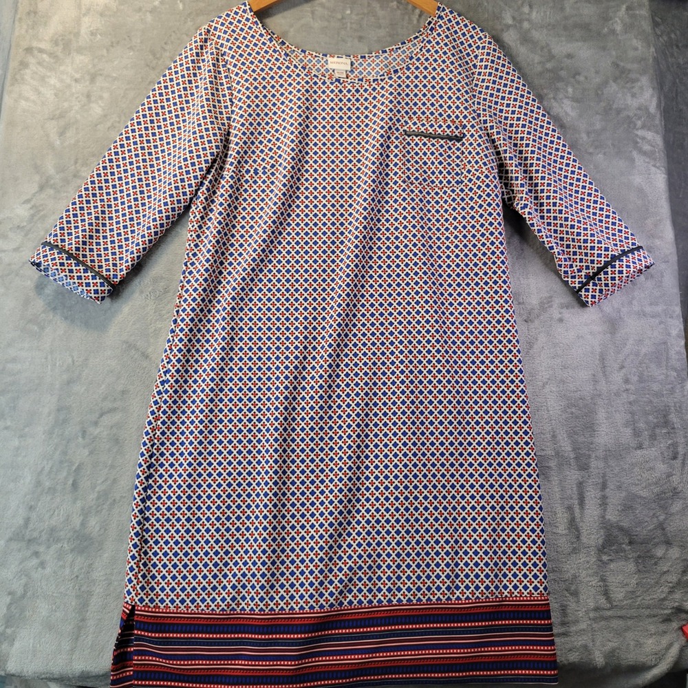Merona Womens M Geometric Print Tunic Dress 3/4 Sleeve Boho‎ Retro Vibes